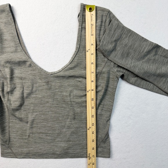 Lululemon Cropped Long Sleeve Top Gray V-Neck - Picture 7 of 9